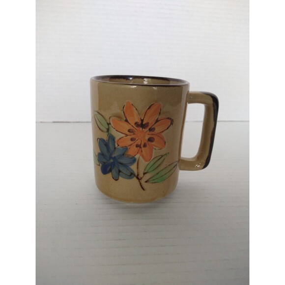 Unbranded Other - Vintage Speckled Stoneware Ceramic Floral Coffee Mug Made in Korea MCM